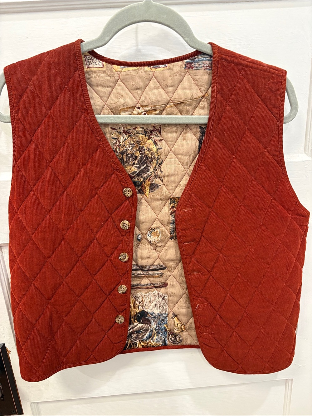 Vintage Quilted Burnt Orange Women's Vest with Patterned Lining